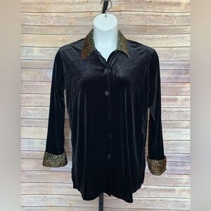 Impressions Lifestyles Velvet Leopard Trim Shirt - Size Large